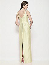 Rear View Thumbnail - Butter Yellow Bateau Neck Satin Maxi Dress with Pleated Column Skirt