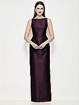 Front View Thumbnail - Deep Plum Bateau Neck Satin Maxi Dress with Pleated Column Skirt