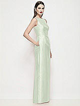 Side View Thumbnail - Mint Green Bateau Neck Satin Maxi Dress with Pleated Column Skirt