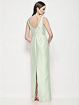 Rear View Thumbnail - Mint Green Bateau Neck Satin Maxi Dress with Pleated Column Skirt