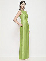 Side View Thumbnail - Mojito Bateau Neck Satin Maxi Dress with Pleated Column Skirt