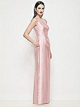 Side View Thumbnail - Ballet Pink Bateau Neck Satin Maxi Dress with Pleated Column Skirt