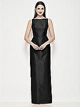 Front View Thumbnail - Black Bateau Neck Satin Maxi Dress with Pleated Column Skirt