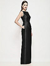 Side View Thumbnail - Black Bateau Neck Satin Maxi Dress with Pleated Column Skirt