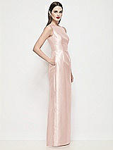 Side View Thumbnail - Blush Bateau Neck Satin Maxi Dress with Pleated Column Skirt