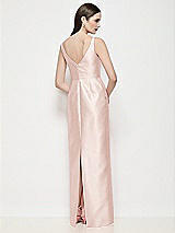 Rear View Thumbnail - Blush Bateau Neck Satin Maxi Dress with Pleated Column Skirt