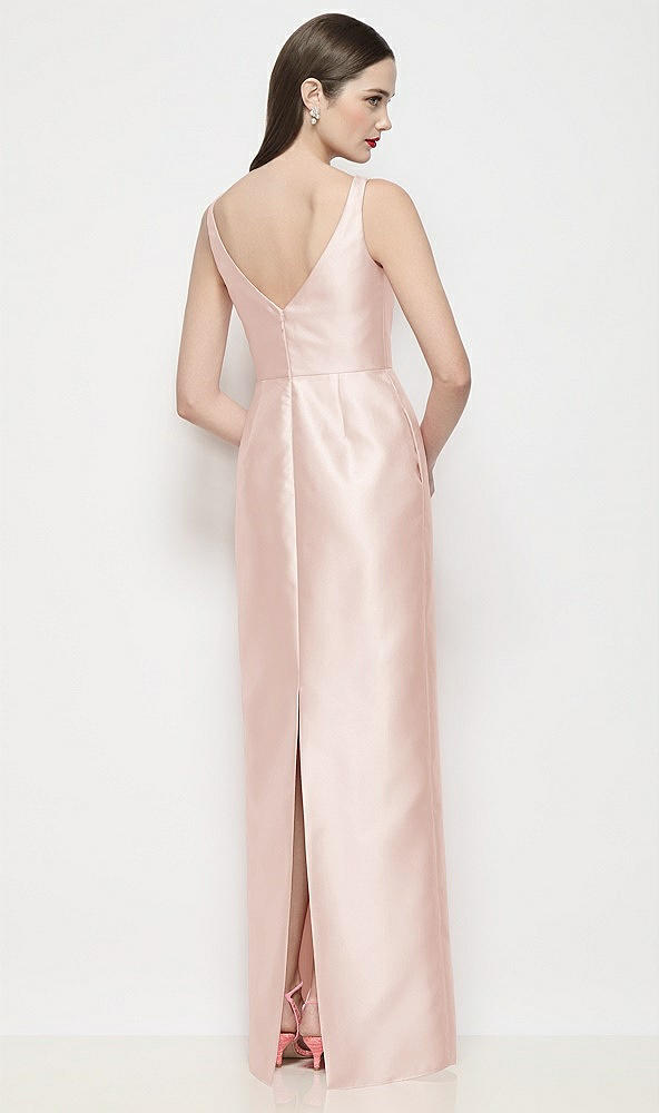 Back View - Blush Bateau Neck Satin Maxi Dress with Pleated Column Skirt