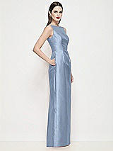Side View Thumbnail - Cloudy Bateau Neck Satin Maxi Dress with Pleated Column Skirt