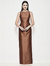 Front View Thumbnail - Cognac Bateau Neck Satin Maxi Dress with Pleated Column Skirt