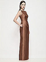 Side View Thumbnail - Cognac Bateau Neck Satin Maxi Dress with Pleated Column Skirt