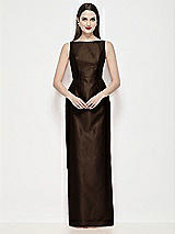 Front View Thumbnail - Espresso Bateau Neck Satin Maxi Dress with Pleated Column Skirt