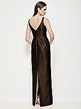 Rear View Thumbnail - Espresso Bateau Neck Satin Maxi Dress with Pleated Column Skirt