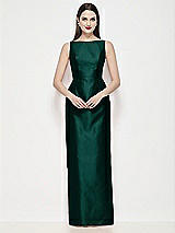 Front View Thumbnail - Evergreen Bateau Neck Satin Maxi Dress with Pleated Column Skirt