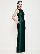 Side View Thumbnail - Evergreen Bateau Neck Satin Maxi Dress with Pleated Column Skirt