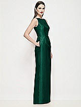 Side View Thumbnail - Hunter Green Bateau Neck Satin Maxi Dress with Pleated Column Skirt