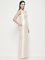 Side View Thumbnail - Ivory Bateau Neck Satin Maxi Dress with Pleated Column Skirt
