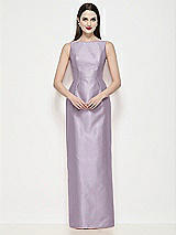 Front View Thumbnail - Lilac Haze Bateau Neck Satin Maxi Dress with Pleated Column Skirt