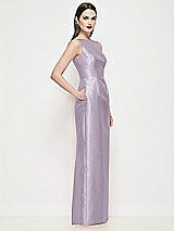 Side View Thumbnail - Lilac Haze Bateau Neck Satin Maxi Dress with Pleated Column Skirt