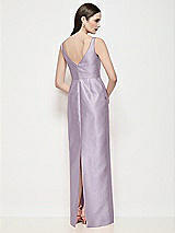 Rear View Thumbnail - Lilac Haze Bateau Neck Satin Maxi Dress with Pleated Column Skirt