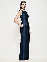 Side View Thumbnail - Midnight Navy Bateau Neck Satin Maxi Dress with Pleated Column Skirt