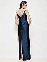 Rear View Thumbnail - Midnight Navy Bateau Neck Satin Maxi Dress with Pleated Column Skirt