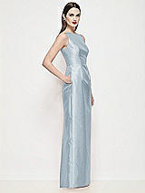 Side View Thumbnail - Mist Bateau Neck Satin Maxi Dress with Pleated Column Skirt