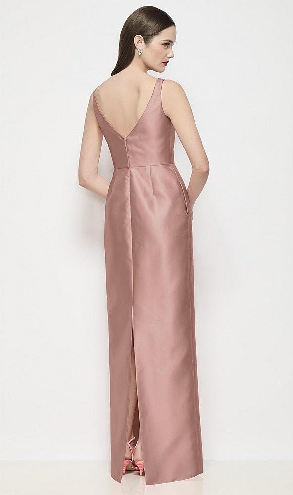Back View - Neu Nude Bateau Neck Satin Maxi Dress with Pleated Column Skirt