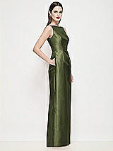 Side View Thumbnail - Olive Green Bateau Neck Satin Maxi Dress with Pleated Column Skirt