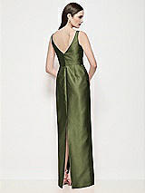 Rear View Thumbnail - Olive Green Bateau Neck Satin Maxi Dress with Pleated Column Skirt