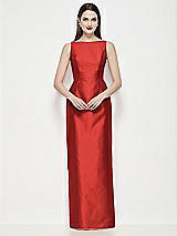 Front View Thumbnail - Poppy Red Bateau Neck Satin Maxi Dress with Pleated Column Skirt