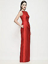 Side View Thumbnail - Poppy Red Bateau Neck Satin Maxi Dress with Pleated Column Skirt