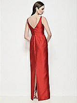 Rear View Thumbnail - Poppy Red Bateau Neck Satin Maxi Dress with Pleated Column Skirt