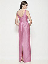 Rear View Thumbnail - Powder Pink Bateau Neck Satin Maxi Dress with Pleated Column Skirt