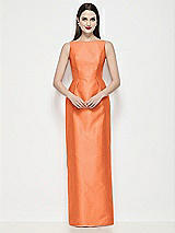Front View Thumbnail - Portofino Orange Bateau Neck Satin Maxi Dress with Pleated Column Skirt