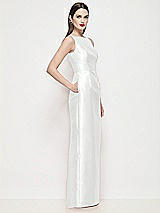 Side View Thumbnail - White Bateau Neck Satin Maxi Dress with Pleated Column Skirt