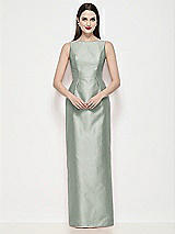 Front View Thumbnail - Willow Green Bateau Neck Satin Maxi Dress with Pleated Column Skirt