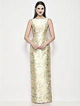 Front View Thumbnail - Butter Yellow Floral Bateau Neck Floral Satin Maxi Dress with Pleated Column Skirt