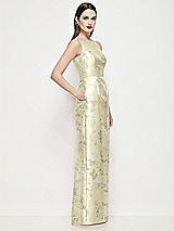 Side View Thumbnail - Butter Yellow Floral Bateau Neck Floral Satin Maxi Dress with Pleated Column Skirt
