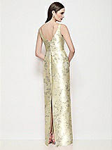 Rear View Thumbnail - Butter Yellow Floral Bateau Neck Floral Satin Maxi Dress with Pleated Column Skirt