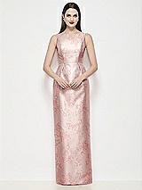 Front View Thumbnail - Bow And Blossom Print Bateau Neck Floral Satin Maxi Dress with Pleated Column Skirt