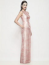 Side View Thumbnail - Bow And Blossom Print Bateau Neck Floral Satin Maxi Dress with Pleated Column Skirt