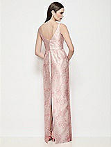 Rear View Thumbnail - Bow And Blossom Print Bateau Neck Floral Satin Maxi Dress with Pleated Column Skirt