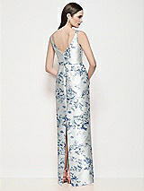 Rear View Thumbnail - Cottage Rose Larkspur Bateau Neck Floral Satin Maxi Dress with Pleated Column Skirt