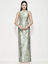 Front View Thumbnail - Sage Cottage Rose Bateau Neck Floral Satin Maxi Dress with Pleated Column Skirt