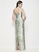 Rear View Thumbnail - Sage Cottage Rose Bateau Neck Floral Satin Maxi Dress with Pleated Column Skirt