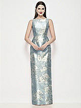 Front View Thumbnail - Porcelain Blue Seraphina Floral Bateau Neck Floral Satin Maxi Dress with Pleated Column Skirt