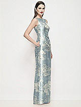 Side View Thumbnail - Porcelain Blue Seraphina Floral Bateau Neck Floral Satin Maxi Dress with Pleated Column Skirt