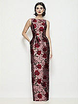 Front View Thumbnail - Wild Rose Bateau Neck Wild Rose Brocade Floral Maxi Dress with Pleated Column Skirt