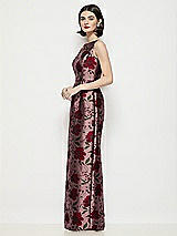 Side View Thumbnail - Wild Rose Bateau Neck Wild Rose Brocade Floral Maxi Dress with Pleated Column Skirt