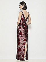 Rear View Thumbnail - Wild Rose Bateau Neck Wild Rose Brocade Floral Maxi Dress with Pleated Column Skirt